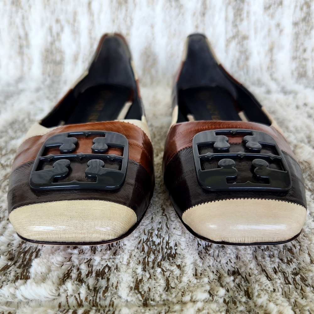 NWT Tory Burch "Georgia" Stripe Eel Leather Ballet Flats | Women's Size 7, 7.5 - Picture 5 of 14